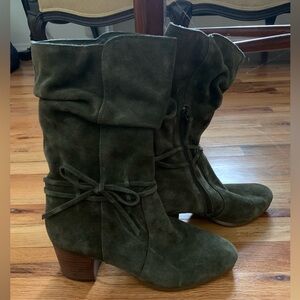 Violet & Red  JanineOlive Green Suede wrap tie Mid-Calf Heel Boots -Women's 7.5